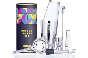 KOOLTHO Boston Shaker Kit Barman Cocktail, Idee Regalo Donna Uomo Confezione Personalizzabile Originale, Shaker Cocktails Professionale Completo Acciaio Vetro Set Attrezzatura Bartender