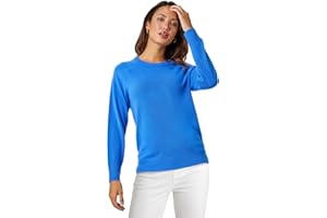 Roman Originals Soft Jumper for Women UK Ladies Winter Autumn Sweater Knit Knitwear Round Crew Neck Top Plain Lightweight Comfy Long Sleeve Split Hem Everyday Daywear