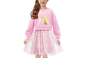 Arshiner Ragazze Abito Tulle Splice Bambini Manica Lunga Abiti Collo Rotondo Elegante Abito da Festa Moda Casual Autunno Inverno Abito per Ragazze 2-7 Anni