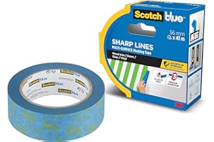 ScotchBlue Ruban de masquage avancé Sharp Lines, 36 mm x 41 m, ruban adhésif Scotch Blue Painters pour lignes de peinture ultra-nettes, intérieur et extérieur, avec technologie de pointe 3M