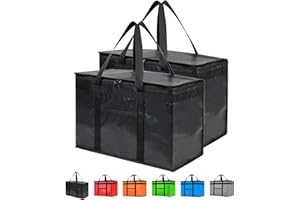 NZ home PRO Durable Insulated Cooler Bag and Food Warmer (XXL, 2 Pack) for Food Delivery & Grocery Shopping with Zippered Top, Black Commercial Grade
