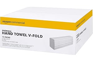 AmazonCommercial Essuie-Mains en Papier Plié V, 2 Epaisseurs Désencré, 3750 Feuilles (15 paquets de 250), Taille des Feuilles: 24 x 23 cm, Compatible Distributeur H3