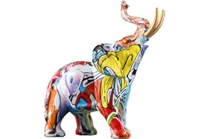 QIANLING 26 cm di Altezza Moderna Elefante Decorazione Creativo Colorato Graffiti Resina Elefante Statua Decorazione Domestica, Adatto per Riempire Spazio in Soggiorno, Camera da Letto, Ufficio