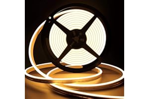 ‎LAMOMO Lamomo LED Strip Warmweiss, 12V Dimmbar Neon LED Streifen, 5M Wasserdicht 3000K LED Lichtband, Silikon DIY Flexibel Lichtleiste mit Netzteil und Controller für Innen Aussenbereich Heim Küche Deko