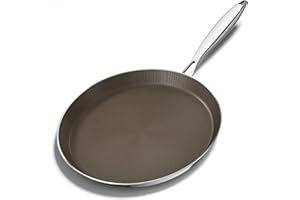 Innerwell Padella professionale per pancake da 26 cm, in acciaio inox, a induzione, con rivestimento antigraffio a nido d'ape, padella per frittata