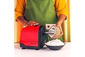 Brewine 2-in-1 Electric Coconut Scraper & Citrus Juicer with Dual Speed Settings, Stainless Steel Scraping Blade, Super Suction Feet for Stability, Finest Coconut Grater Shredder 200 Watts (RED)