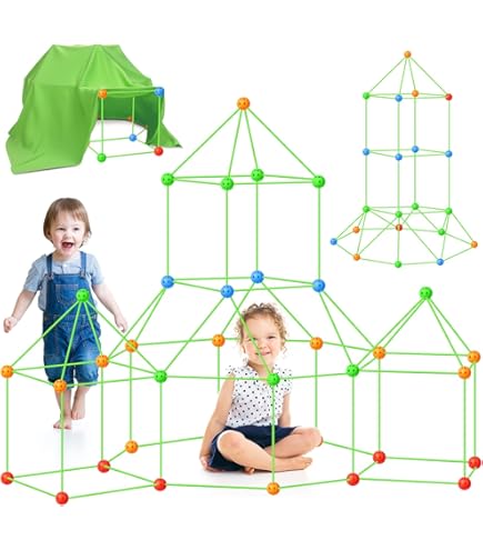 VEVOR Fortbouwset voor kinderen, 85-delig, STEM-bouwspeelgoed, glow in the dark, voor kinderen vanaf 4, 5, 6, 7, 8 jaar, binnententspel met 55 stangen en 40 ballen VEVOR Fortbouwset voor kinderen, 85-delig, STEM-bouwspeelgoed, glow in the dark, voor kinderen vanaf 4, 5, 6, 7, 8 jaar, binnententspel met 55 stangen en 40 ballen