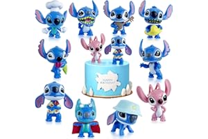 BITOWO 10Pcs Stitch Cake Topper Set Birthday Decorations for Girls Boys Bluey Cake Decorations Stitch Party Decorations Happy Birthday Party Supplies Mini Blue Figurine Toys Theme Party Supplies Decoration