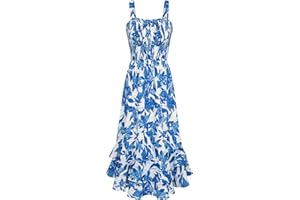 GRACE KARIN Women Summer Strappy Floral Maxi Dress Square Neck Dual Layer Hem Smocked Dress