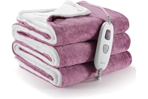 CURECURE Electric blanket with 6 Hours Automatic Switch-Off, 130X180cm Electric Heated Throw Blanket with 4 Levels, Washable & Overheating Protection, Purple Flannel for Home & Office