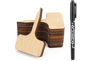 KINGLAKE Bambusowe etykiety do roślin z markerem, przyjazne dla środowiska markery do roślin typu T, bambusowe etykiety ogrodowe do ziół, nasion, kwiatów, warzyw (10 x 6 cm)