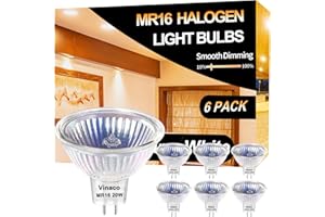 Vinaco GU5.3 Halogenbirne, 6PCS Hohe Helligkeit MR16 20W 12V Dimmbar, GU5.3 Birne Lange Lebensdauer mit 2800K Warmweiß, MR16 GU5.3 Sockel