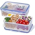 EASYLOCK 2 Pack 1150ML Microwavable Bento Lunch Box with 3 Compartments Plastic Food Storage Containers with Lids Meal Prep Containers Reusable