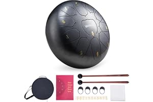 VixxNoxx Tambour de Langue en Acier, Tambour de Pluie pour l’Extérieur Jardin, 10 Pouces 25 cm 11 Tons Steel Tongue Drum Rain Drum Clé en C Instrument de Percussion à Main (Argent)