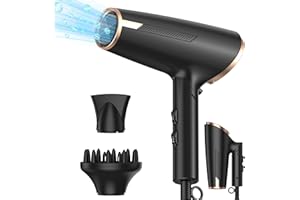 UMIGA Hair Dryer with Diffuser Nozzle, 1800W Foldable Hair Blow Dryer Hairdryers for Women Men Powerful Airflow Quick Drying for Travel & Home Use, Black