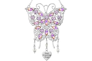 Johiux Grandma's Birthday Gift for Grandma,Butterfly Suncatcher Wind Chime Best Grandma Ever Charm Window Decor,Christmas and Birthday Gifts for Grandma from Grandchildren.