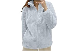 SONNENA Vestes Polaires Femme Zippé Pull Épais en Peluche Vêtements d'extérieur Confortable Manteau Moelleux Oversize Col Montant Fermeture Éclair Grande Taille Teddy Hiver Chaud Blazer Hauts