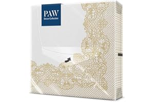 PAW DECOR COLLECTION PAW - Tovaglioli di Carta Colorati (33 x 33 cm) I 20 Pezzi I Tovaglioli Compleanno I 3 Veli I Decorati per Battesimi, Comunioni I Tovaglioli Carta - Occasioni Speciali, Ornamenti - Royal Lace (gold)