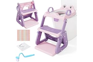 ZUSUZU Adaptador WC Niños con Escalera,Estabilizar Reductor Wc Niños con Estructura Triangular,Inodoro de Entrenamiento 3 en 1 para Niños,Cojín de PVC Impermeable,Antideslizante y Plegable,Rosa