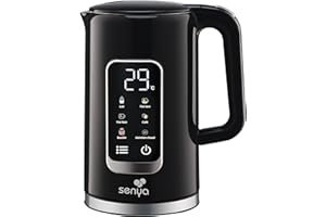 SENYA Bouilloire Electrique 1.7L | Grand Ecran Numérique | 5 programmes de Température Automatique et Réglable | Fonction Garder au Chaud | Socle 360° et Poignée Ergonomique | Couleur Noire
