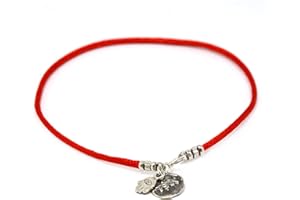 MIZZE MADE FOR LUCK Red Protection & Positive Energy Anklet for Women on Silk String - Sterling Silver Coin Charm & Hamsa Hand Ankle Bracelet for Protection - 24 CM Length with Spring Ring Clasp - Birthday Anniversary Friendship Gift