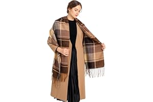 Miss Lulu Sciarpa Donna Inverno Grande Avvolgente, Morbida e Calda Sciarpa Tartan con Frange, Scialle Oversize Poncho per Autunno Inverno