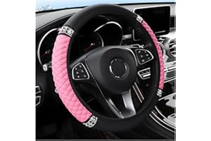 YUJINGTING Car Steering Wheel Covers Leather Bling, Steering Wheel Cover Universal 37-38cm Anti-Slip Breathable Rhinestones Without Inner Ring Car Interior Accessories Pink