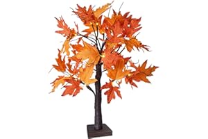 ESTVIIG Ahornblatt Baum Lichter mit 24 LEDs Herbstdeko, Lichterbaum Für Innen Herbst Deko 60cm Lichterbaum Halloween Deko Für Tisch Herbstdeko Zum Aufhängen, USB-Kabel oder Batteriebetrieben(Herbstdeko)