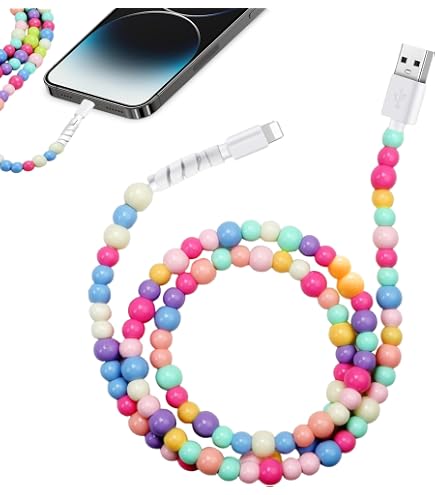 LIUQOBN Beaded Phone Charger Handmade Beaded 2-in-1 Colored Beads