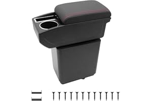 KAERGK Apoyabrazos para Coche para Citroen Berlingo 2010-2020 Consola Central Doble Capa de Espacio de Almacenamiento con Portavasos Fácil de Montar Cuero Cómodo y Duradero Negro (Línea Roja)