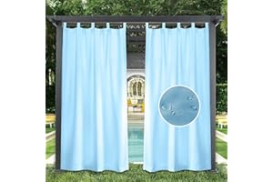 GZQIAWY 1 Panel Outdoor Curtains Waterproof Indoor Blackout Privacy Curtain for Patio Pool Hut Pavilion Gazebo Pergola,60 in x 65 in (W x L),Light Blue