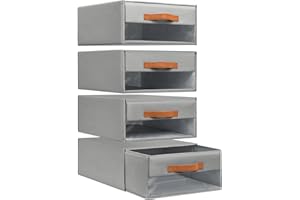 DIMJ Cassettiera Scrivania per Armadio Interno - Organizzatore Cassetti Impilabile, con Finestra Trasparente, Scatola Porta Oggetti Organizer Cassetti per Ufficio, 40 x 32 x 17 cm, Grigio, 4 Tiroirs