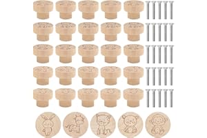 JReHuiG 25 sztuk okrągłe drewniane gałki meblowe, 3,5 cm zwierzęta gałki do szuflad do drzwi szafki kuchennej, uchwyty i gałki szuflady szafki do kuchni, biura, szafy, komody