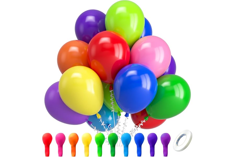 Kelfara Assorted Rainbow Party Balloons - 100 Pack 12 inch Multicolour Latex Balloons Helium Bright Color Balloon for Kids' Birthday Rainbow Party Decorations Baby Shower Wedding Graduation