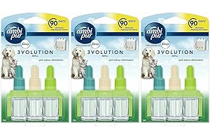 3 x Ambi Pur 3volution Air Freshener Electrical Plug in Refill Pet Odour 20ml