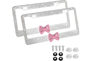 eing Car License Plate Frames Bling Crystal Diamonds Car Exterior Accessory for Women Girls,2pcs - Silver + Pink Butterfly