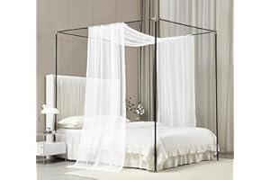 Akiky Baldachin Bettvorhänge Weiß Betthimmel Vorhänge Sheer Vorhang Bett Schal 1 Vorhänge Panel für volle Queen-Size-Bett Dekor