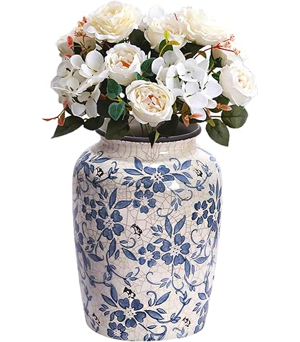AMITVA Chinese Keramische vaas Wit Grote Chinese vaas Porselein Bloem vaas Chinese Antieke Keramische vazen Traditionele Decoratieve Vaas-B