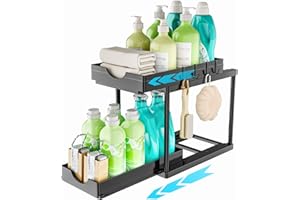 ARSTPEOE Rangement Sous Évier - 2 niveaux organisateur sous evier cuisine, Tiroir Coulissant Cuisine, Rangement Et Organisation De Cuisine, Noir, 1 Paquet