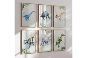 MeinBaby123® Dino Poster Kinderzimmer | Dinosaurier Wandbilder 6er Set DIN A4 | Bilder für Jungen und Mädchen | Babyzimmer Deko