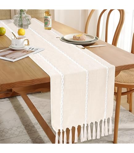 Caflife Red Striped Cotton Table Runner, 13x72 Inch, Modern Farmhouse Boho Style, Perfect For Dining, Christmas Decorations - View #7