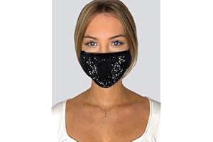 ‎DILARA PREMIUM Gesichtsmaske mit Strasssteinen und Pailletten - Maske für Erwachsene, Damen und Herren (Schwarz Strass dezent)