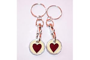 CHELFORD 2 X NEW SHAPE 12 Edge Sided Trolley Token £1 Coin Pound Shopping Key Ring Clasp Supermarket Locker (Big Heart)