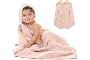 Comfy Cubs 2 Pack Baby Hooded 9 Layer Muslin Cotton Towel for Kids, Large 81 X 81 cm, Ultra Soft, Warm, and Absorbent. Baby Essentials Bath Towels, Cute Unisex Cover for Girls and Boys (2 Pack, Blush)