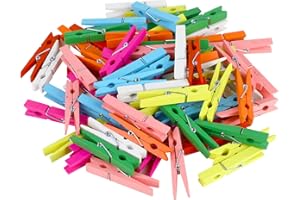 Wenrescry 80 x Pinzas de Madera Coloridas | Pinzas de Bricolaje Fabricadas en Madera de Abedul Durable No Tratada | Pinzas para la Ropa Ideales para el Secado y Manualidades