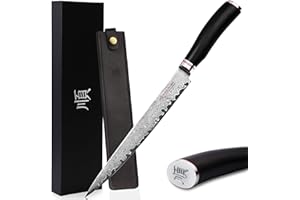 YOUSUNLONG Couteau à viande couteau à fileter Pro Sashimi couteau 24,5 cm - droitier - manche damassé japonaise VG10 en ébène naturel avec étui en cuir