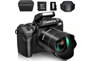Fine Life Pro Digitalkamera 4K 64MP Fotokamera mit 4.0" Touchscreen, 16X Digitalzoom Kompaktkamera ，Mit für Anfänger, mit Kameratasche, Haube, 32GB TFKarte (Einzelobjektiv)