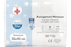 G.M. DISTRIBUZIONE GM 50 Salviette Monouso di Carta a Secco Post Parto, Mis. 30x40 Cm, Pannetti usa e getta Antibatterici Ciclo Mestruale, Morbidissimi Soffici con Goffratura a "S", Pulizia Anziani o Carta Asciuga Mani