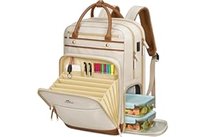 MATEIN Sac à Dos d'enseignant Femme, Avec Compartiment Repas Amovible, Sac à Dos Ordinateur Portable 15,6 Pouces Sac Travail, 2 en 1 avec Port USB et Rangement pour Dossiers A5, École et Bureau, Beige
