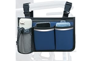 SHIFANQI Wheelchair Bag, Walker Bag, Armrest Organizer Pouch with Cup Holder, Reflective Strip, Accessories for Most Wheelchairs, Walkers, Rollators (Navy Blue)